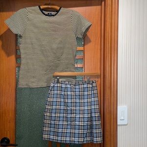 Vintage Preppy 2pc set Callaway by Nordstrom Stripe tshirt Plaid skort M / 6